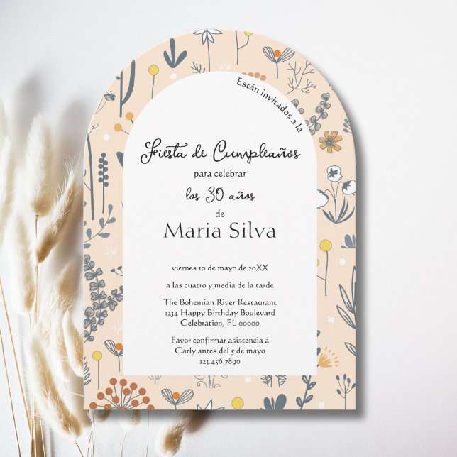 Invitación Fiesta de Cumpleaños Boho Flor Silvestre de Cualqu (Subido por el creador)