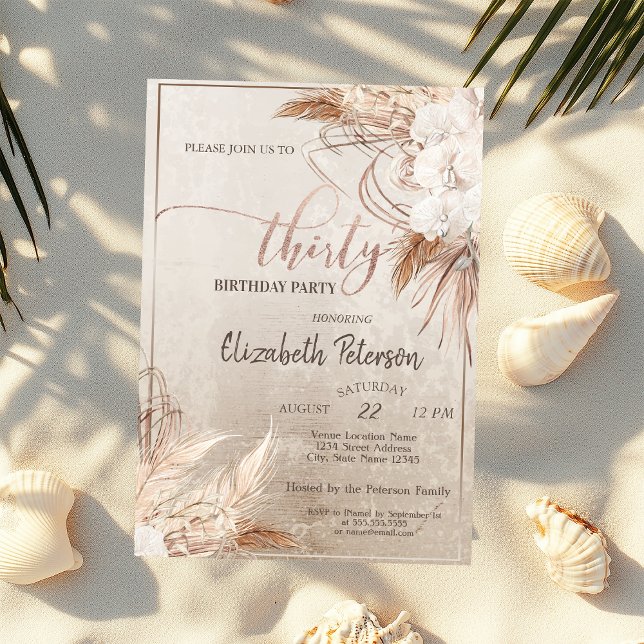 Invitación Fiesta de cumpleaños boho floral con confeti Pampa (Subido por el creador)