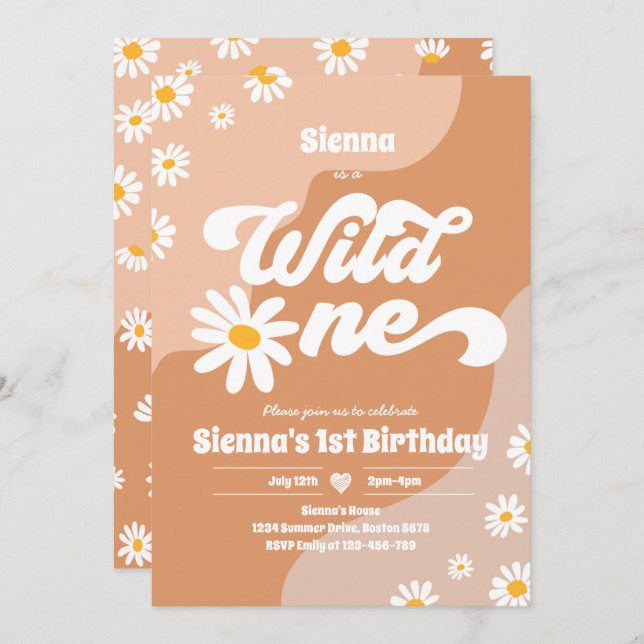 Invitación Fiesta de cumpleaños Boho Floral Daisy (Anverso / Reverso)