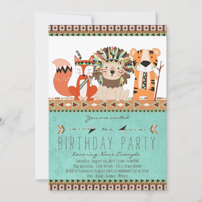 Invitación Fiesta de cumpleaños boho tribal para niños (Anverso)