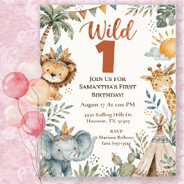Invitación Fiesta de cumpleaños Boho Wild One Safari