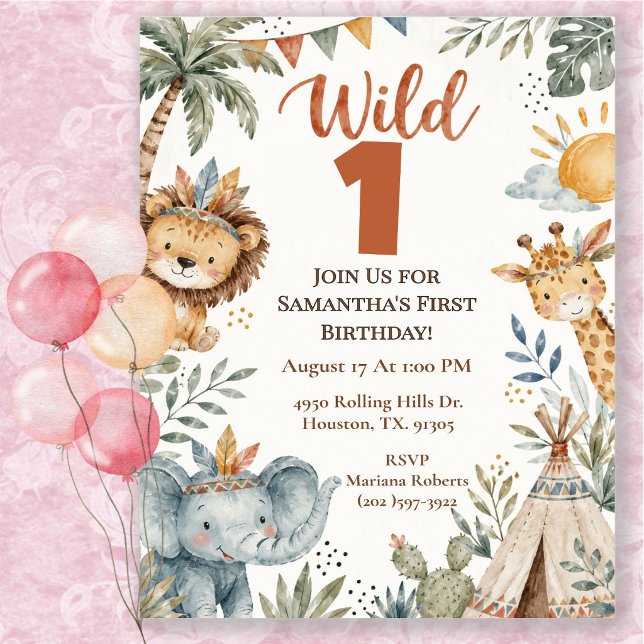 Invitación Fiesta de cumpleaños Boho Wild One Safari (Subido por el creador)