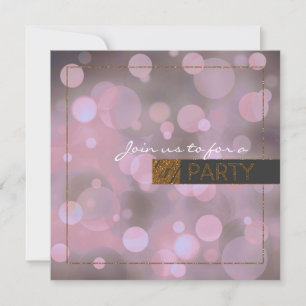 Invitación Fiesta de Cumpleaños Bokeh Glam Púrpura Gris y Dor