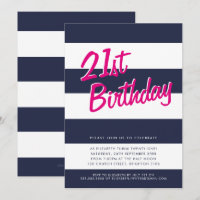 fiesta de cumpleaños BOLD STRIPED INVITE azul mari