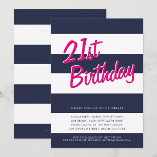 Invitación fiesta de cumpleaños BOLD STRIPED INVITE azul mari