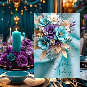 Invitación Fiesta de Cumpleaños Bonita de Seda Floral Verde A