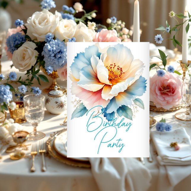 Invitación Fiesta de Cumpleaños Bonita Flores Azules y Rosas  (Subido por el creador)
