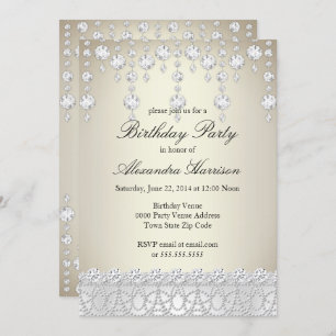 Invitación Fiesta de cumpleaños Bonito Crystal Silver Sepia D