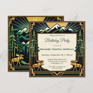 Invitación Fiesta de Cumpleaños Bosque de Montaña Art Deco