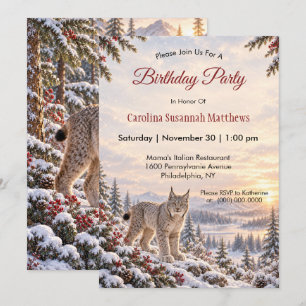 Invitación Fiesta de Cumpleaños Bosque Nevado Lince de Canadá