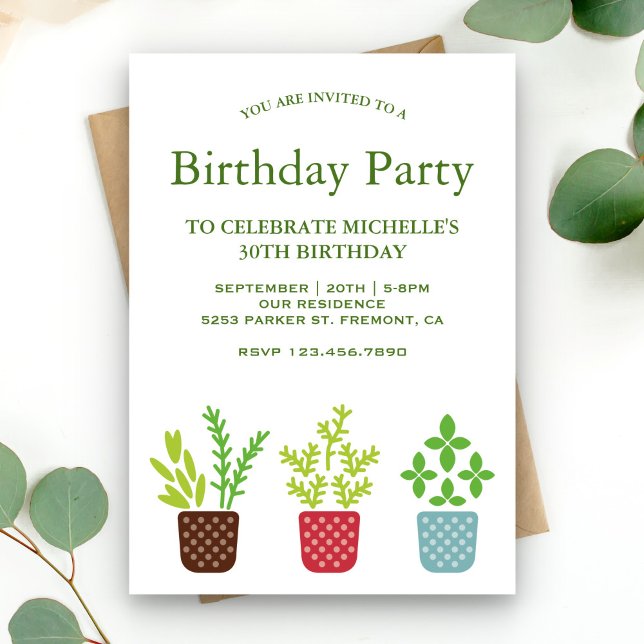 Invitación Fiesta de Cumpleaños Botánica con Plantas en Macet (Subido por el creador)