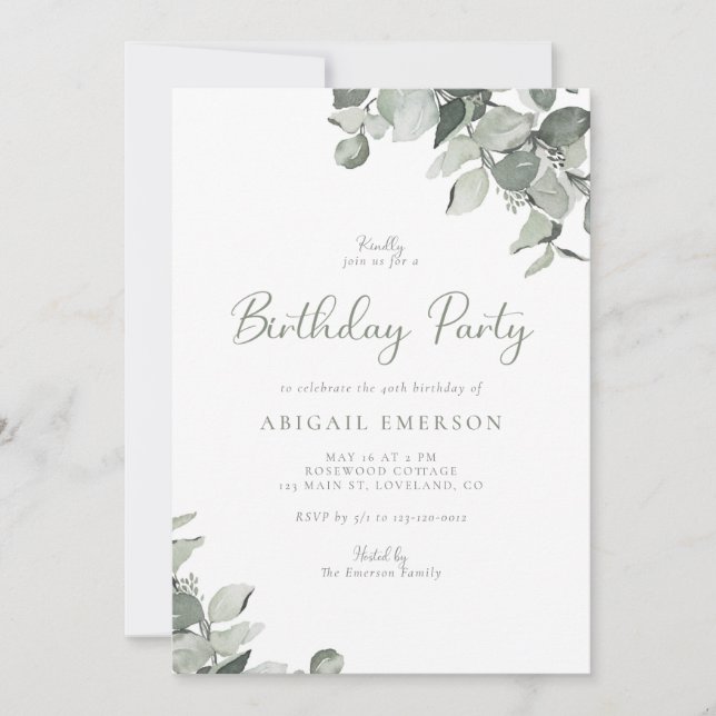 Invitación Fiesta de Cumpleaños Botánico con Acuarela (Anverso)