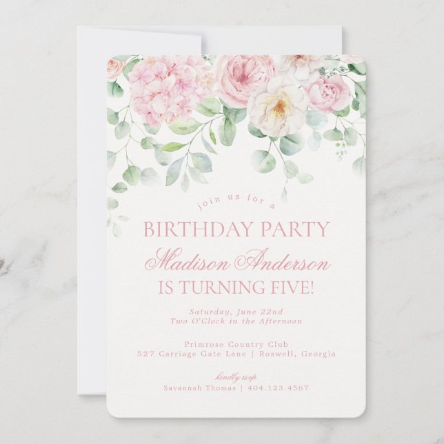 Invitación Fiesta de cumpleaños botánico de Hydrangea Floral  (Anverso)