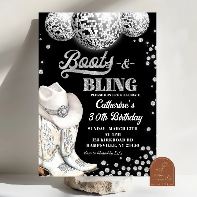 Invitación Fiesta de Cumpleaños Botas y Brillo de Plata (Subido por el creador)