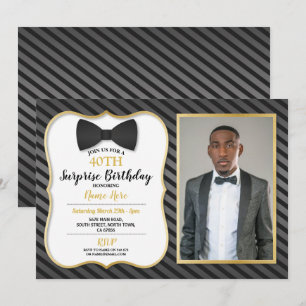 Invitación Fiesta de cumpleaños Bowtie Black Tie Mens Foto de