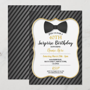 Invitación Fiesta de cumpleaños Bowtie Black Tie Mens Women G