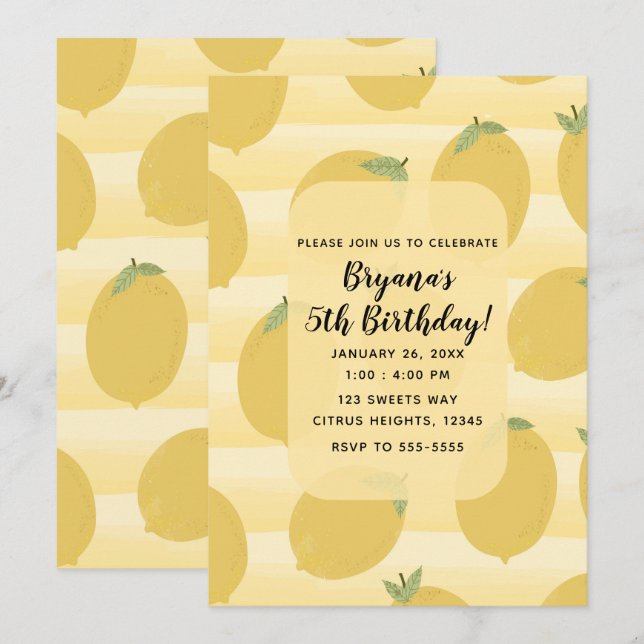 Invitación Fiesta de cumpleaños brillante de verano de la fru (Anverso / Reverso)