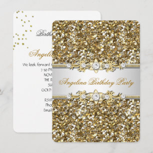 Invitación Fiesta de Cumpleaños Brillante Oro Joyas Diamante