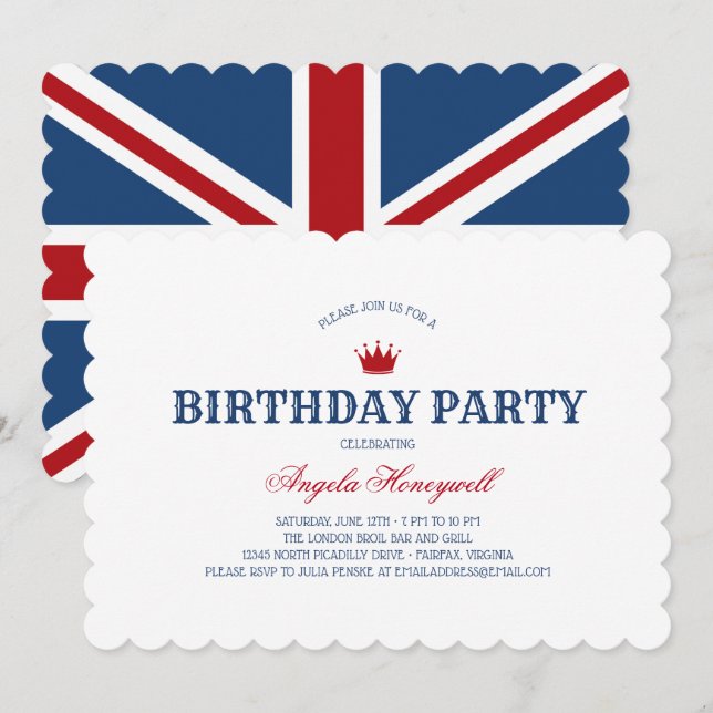 Invitación Fiesta de cumpleaños BRITÁNICA de la bandera (Anverso / Reverso)
