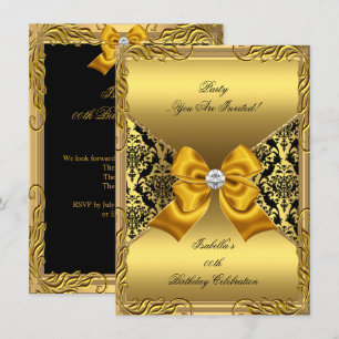 Invitación Fiesta de Cumpleaños Bronce Dorado Damasco Negro D