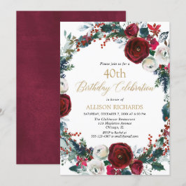 Invitación fiesta de cumpleaños burgundy de oro elegante