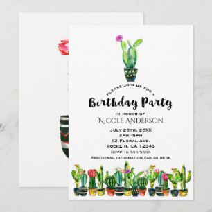 Invitación Fiesta de Cumpleaños Cactus Floral Rústico del Sur
