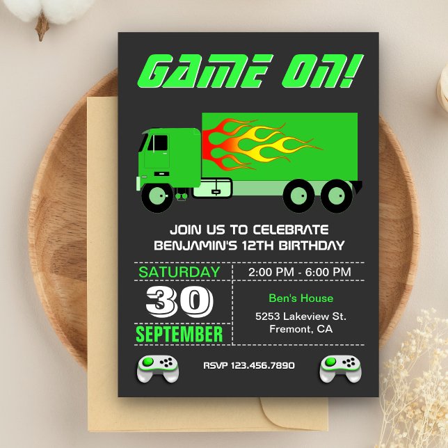 Invitación Fiesta de Cumpleaños Camión de Videojuegos Verde (Subido por el creador)