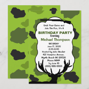 Invitación Fiesta de Cumpleaños Camuflaje Cazador de Ciervos