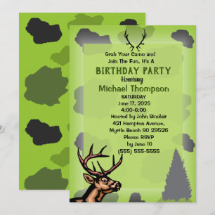 Invitación Fiesta de Cumpleaños Camuflaje Cazador de Ciervos