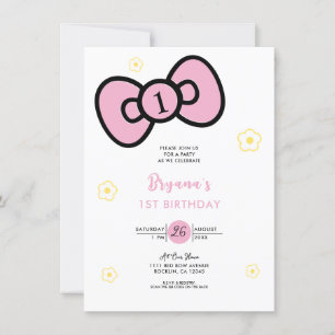 Invitación Fiesta de Cumpleaños Caprichosa con Lazo Rosa Boni