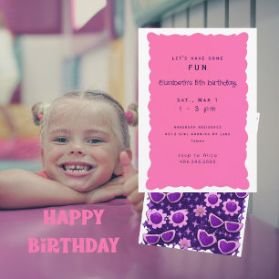 Invitación Fiesta de cumpleaños caprichosa de morado y rosa p