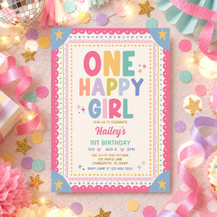 Invitación Fiesta de cumpleaños caprichosa de una niña feliz 