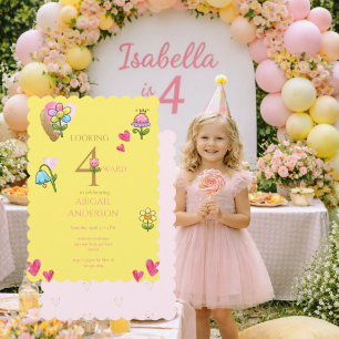 Invitación Fiesta de cumpleaños caprichosa floral amarilla 4º