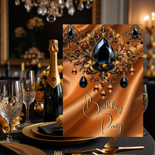 Invitación Fiesta de Cumpleaños Caramelo Oro Seda Negro Joya