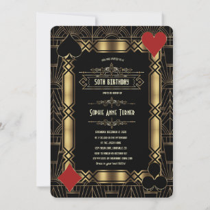 Invitación Fiesta de cumpleaños Casino Gold Art Deco Gatsby 2