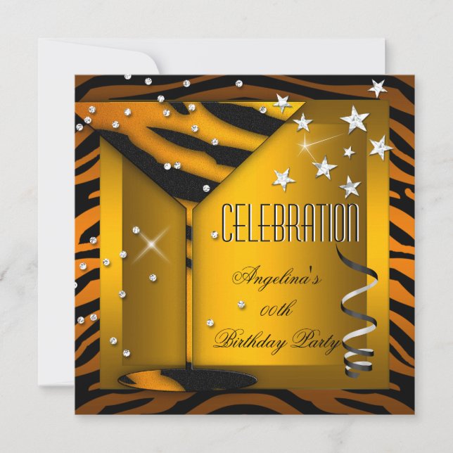 Invitación Fiesta de Cumpleaños Celebración Naranja Dorado Vi (Anverso)