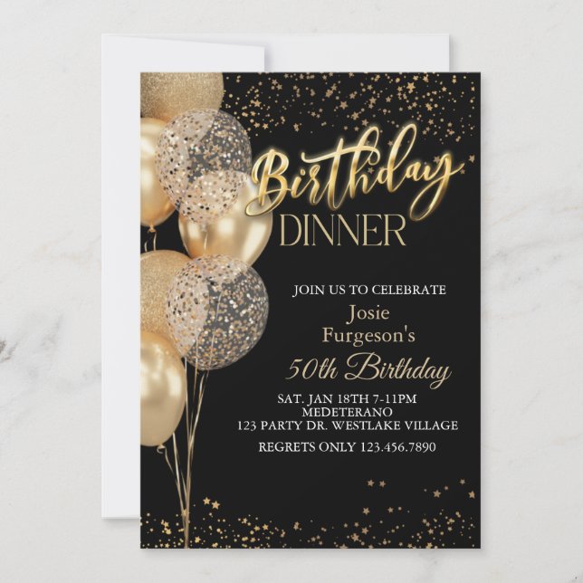 Invitación Fiesta de Cumpleaños, Cena de Cumpleaños, Cena par (Anverso)