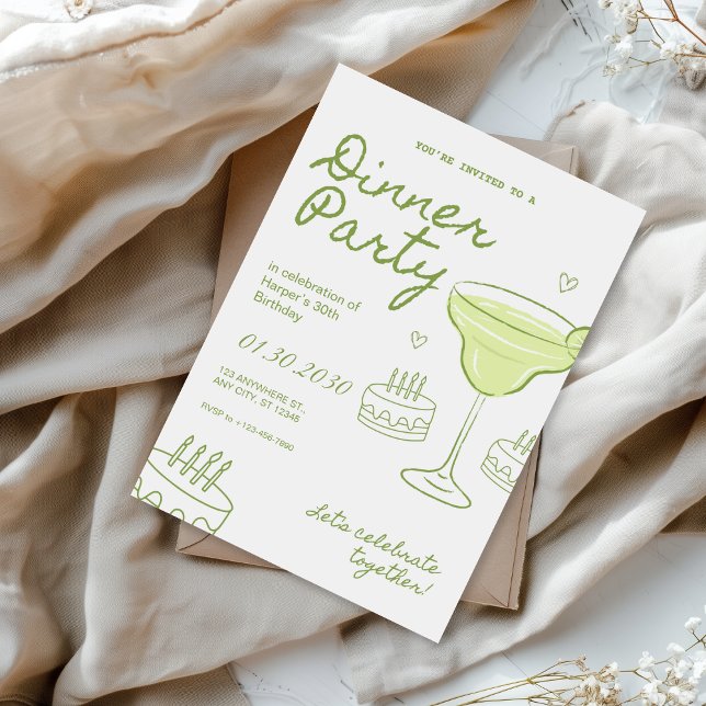 Invitación Fiesta de Cumpleaños Cena Verde y Blanca (Subido por el creador)