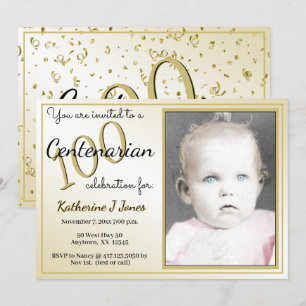 Invitación Fiesta de cumpleaños centenaria de 100 años negro/