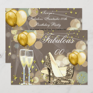 Invitación Fiesta de Cumpleaños Champagne Beige Dorado Fabulo