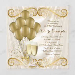 Invitación Fiesta de Cumpleaños Champán Glamour Marfil Dorado