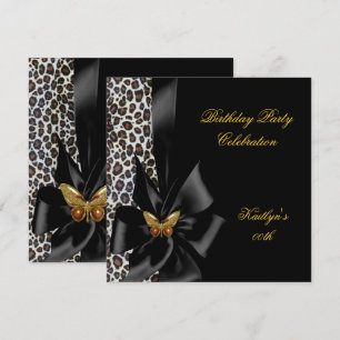 Invitación Fiesta de Cumpleaños Cheetah Dorado Mariposa Negra