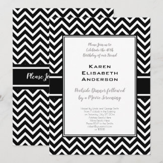 Invitación Fiesta de Cumpleaños Chevron Negro y Blanco