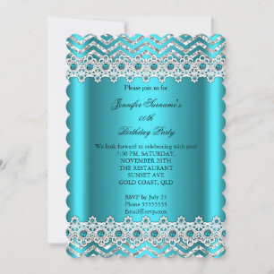 Invitación Fiesta de Cumpleaños Chevron Plateado Perla Azul T