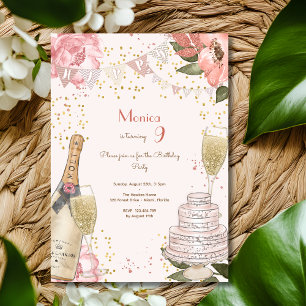 Invitación Fiesta de cumpleaños chic glam pastel dibujada