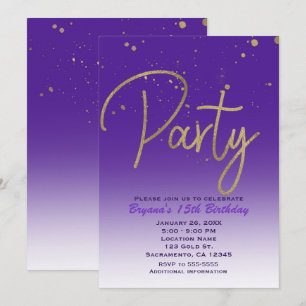 Invitación Fiesta de Cumpleaños Chic Moderno Glam Purpura y D