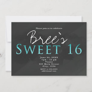 Invitación Fiesta de cumpleaños chic SWEET 16 de aqua y gris 