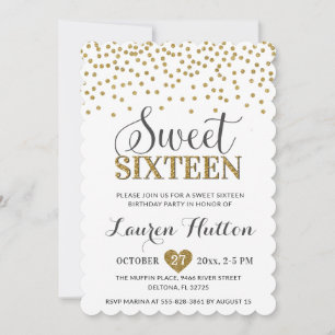 Invitación Fiesta de cumpleaños Chic Sweet Sixteen blanco y d