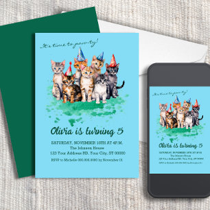 Invitación Fiesta de cumpleaños, Chicas y niños azul