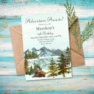 Invitación Fiesta de Cumpleaños Chico Aventura Bosque Osos Rú